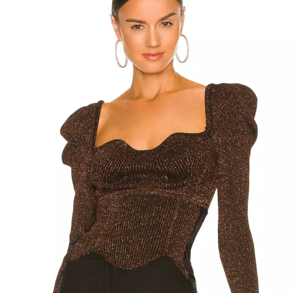 NWT ELLIATT Cassie top Bronze Brown sparkling lurex Size Small $250 holiday